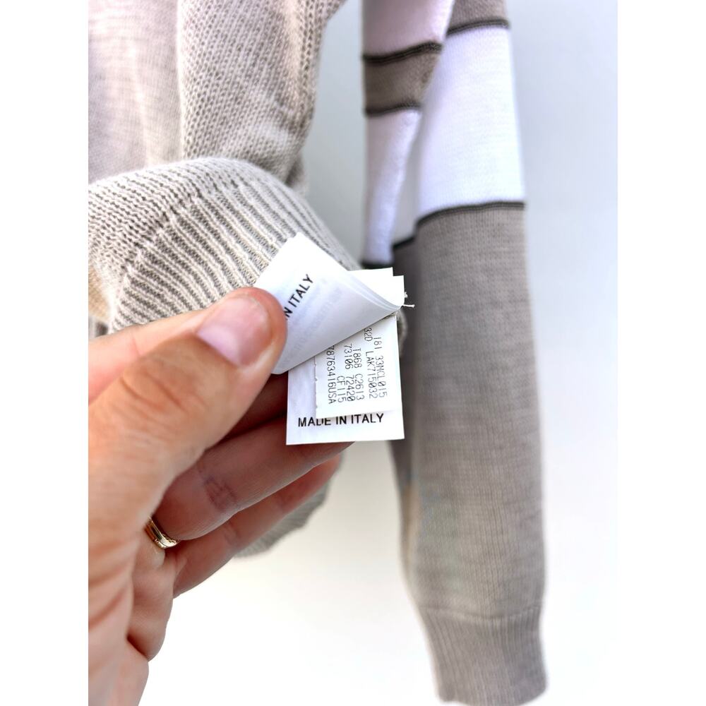 Brunello Cucinelli Cotton Knit Cardigan Sporty Preppy Stripes Small Gray - Picture 10 of 11